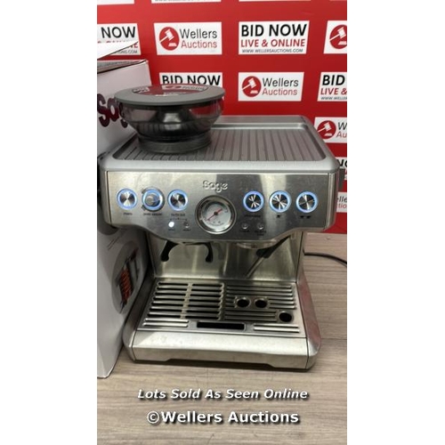 2364 - SAGE BARISTA EXPRESS BES875BSS PUMP COFFEE MACHINE / POWERS UP, SIGNS OF USE / E27