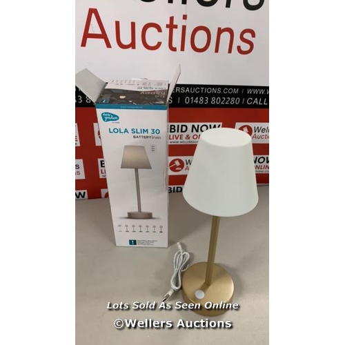 3074 - NEWGARDEN LOLA SLIM 30 WIRELESS OUTDOOR TABLE LAMP, BRASS / UNTESTED/ MINIMAL SIGNS OF USE  / G48