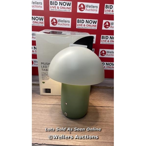 3130 - JOHN LEWIS MUSHROOM PORTABLE DIMMABLE TABLE LAMP, PUTTY/GREEN / POWERS UP/ MINIMAL SIGNS OF USE  / G... 