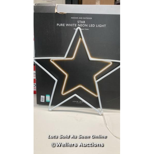 3136 - JOHN LEWIS NEON STAR LIGHT, LARGE, PURE WHITE / DAMAGED PLUG/ SIGNS OF USE  / G44