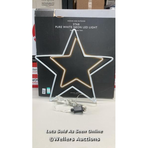 3136 - JOHN LEWIS NEON STAR LIGHT, LARGE, PURE WHITE / DAMAGED PLUG/ SIGNS OF USE  / G44