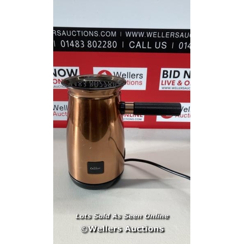 3141 - HOTEL CHOCOLAT VELVETISER & 2X PODCUPS, COPPER / POWERS UP / SIGNS OF USE / G48