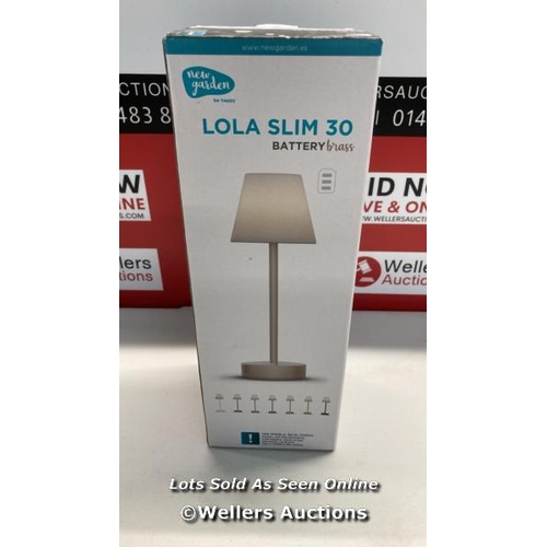 3209 - NEWGARDEN LOLA SLIM 30 WIRELESS OUTDOOR TABLE LAMP, BRASS / UNTESTED / MINIMAL SIGNS OF USE  / H7