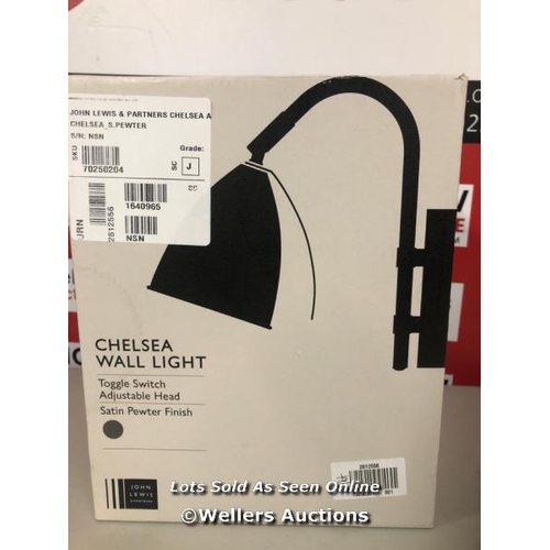 3255 - JOHN LEWIS CHELSEA ADJUSTABLE WALL LIGHT, SATIN PEWTER / UNTESTED / MINIMAL SIGNS OF USE  / H3