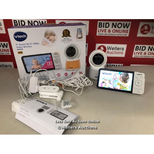 3265 - VTECH RM5754HD 5INCH SMART WI-FI 1080P VIDEO BABY MONITOR / POWERS UP, NOT FULLY TESTED, MINIMAL IF ... 