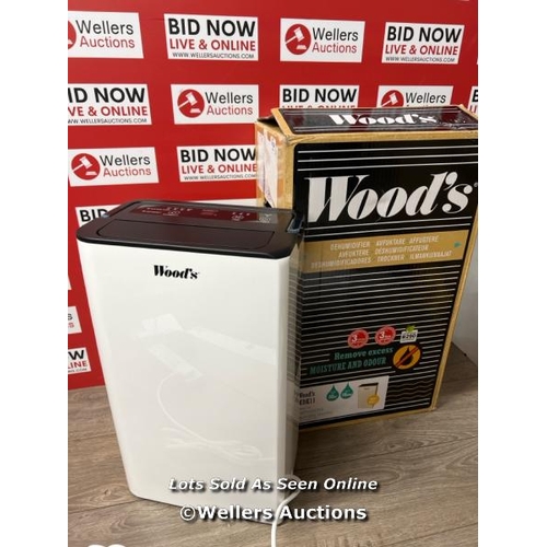 6128 - WOOD'S 10L DEHUMIDIFIER MDK11, FOR ROOMS 50M� (538 FT�) / POWERS UP / APPEARS NEW OPEN BOX / A25