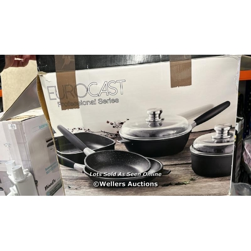 6268 - BERGHOFF EUROCAST SIGNATURE PAN SET / X2 ARE NEW, ALL OTHERS APPEAR TO SHOW MINIMAL SIGNS OF USE / C... 