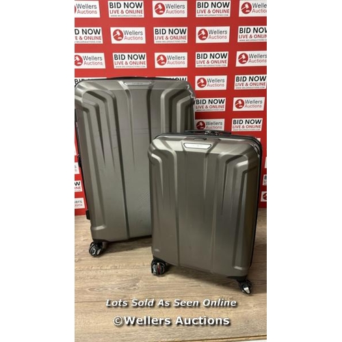 6292 - SAMSONITE ENDURE 2PC. HARDSIDE LUGGAGE SET / ZIPS, WHEELS AND HANDLES ALL OK / LARGE CASE IS CRACKED... 