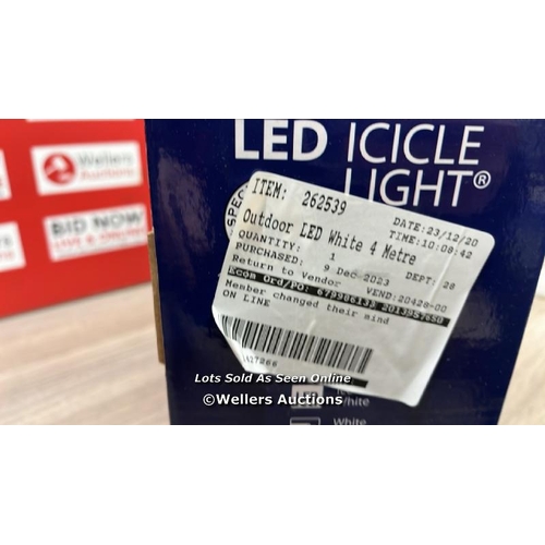 6321 - 4M LED WARM WHITE ICICLE / CUSTOMER CHANGE OF MIND RETURN / UNTESTED / E64