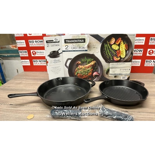 6328 - TRAMONTINA CAST IRON GRILL & SKILLET SET / ONE USED (MINIMAL SIGNS OF USE), ONE UN-USED / E66