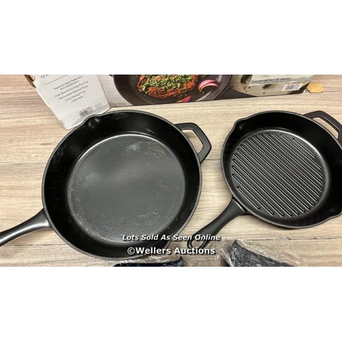 6328 - TRAMONTINA CAST IRON GRILL & SKILLET SET / ONE USED (MINIMAL SIGNS OF USE), ONE UN-USED / E66