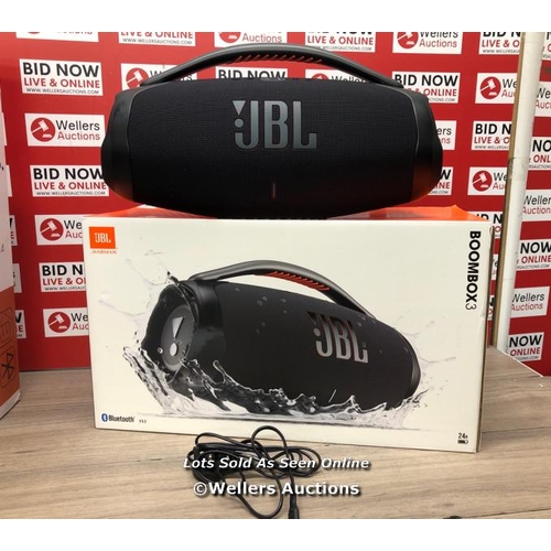 6361 - JBL BOOMBOX 3 PORTABLE BLUETOOTH SPEAKER / POWERS UP / CONNECTS TO BLUETOOTH AND PLAYS MUSIC / WITH ... 