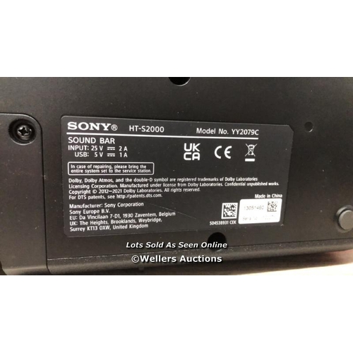 6369 - SONY HTS2000.CEK  3.1CH SOUNDBAR / POWERS UP AND APPEARS FUNCTIONAL, GOOD SOUND QUALITY, INCLUDES PO... 