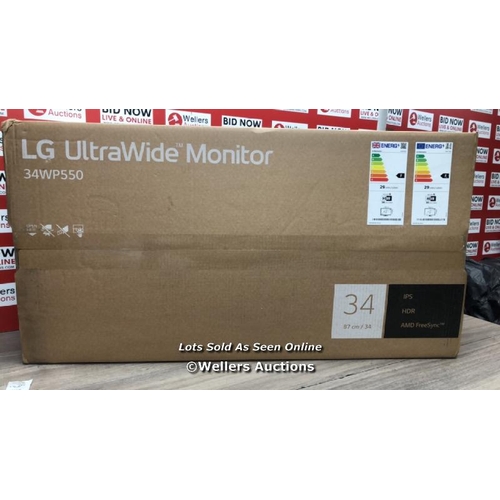 6370 - LG 34 INCH FULL HD 75HZ IPS MONITOR (34WP550-B) / POWERS UP/ APPEARS NEW AND COMPLETE, OPEN BOX / E7... 