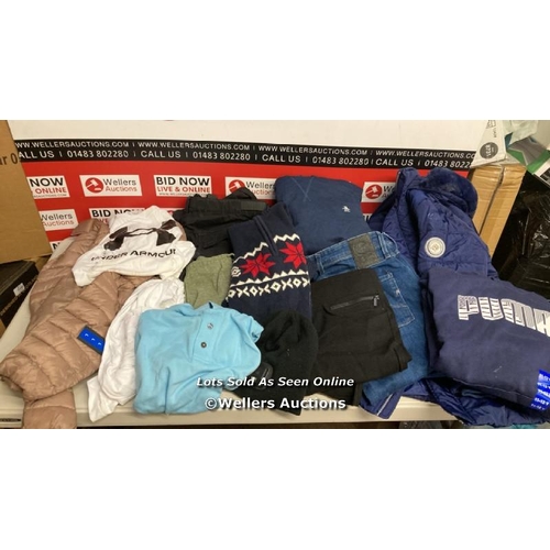 7009 - PRE-OWNED, AS FOUND AND DAMAGED CLOTHING, SOME IS NEW INCL. JEANS, JACKETS, POLO SHIRTS / MIXED SIZE... 