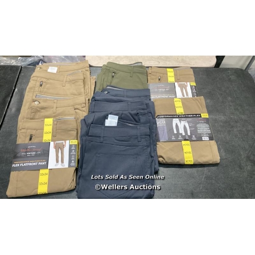 7018 - X10 PAIRS OF GENTS NEW WEATHERPROOF PERFORMANCE FLEX TROUSERS / MOSTLY: 32X34 / S4