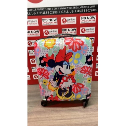 11 - AMERICAN TOURISTER DISNEY CARRY ON HARDSIDE SPINNER CASE / WHEELS, ZIPS AND HANDLES APPEAR OK / SEAM... 