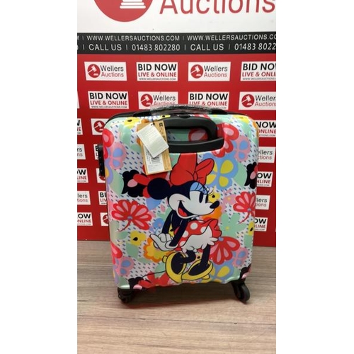 11 - AMERICAN TOURISTER DISNEY CARRY ON HARDSIDE SPINNER CASE / WHEELS, ZIPS AND HANDLES APPEAR OK / SEAM... 