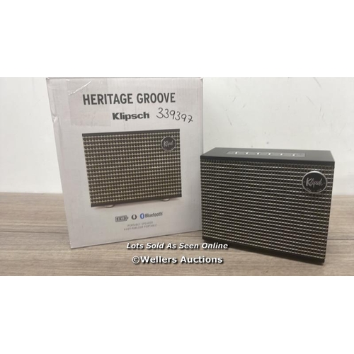 8129 - KLIPSCH HERITAGE GROOVE WIRELESS PORTABLE SPEAKER / MINIMAL SIGNS OF USE, UNTESTED, WITHOUT POWER SU... 