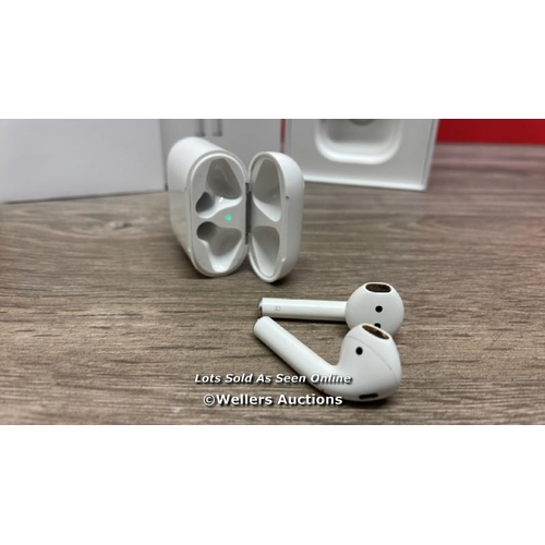 8439 - APPLE AIRPODS / 2ND GEN / WITH CHARGING CASE / MV7N2ZMA / POWERS UP / CONNECTS TO BLUETOOTH AND PLAY... 