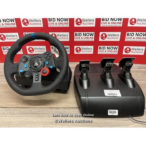 8028 - LOGITECH G290 DRIVING FORCE GAMING STEERING WHEEL & PEDALS. COMPATIBLE WITH PS4 & PS5 / MINIMAL SIGN... 