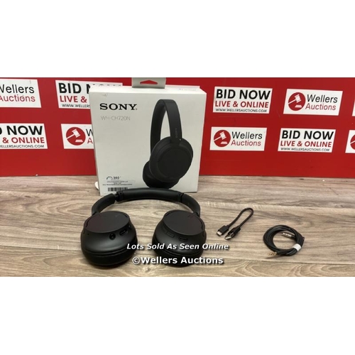 8035 - SONY WHCH720NB NOISE CANCELLING OVEREAR HEADPHONES / POWERS UP / CONNECTS TO BLUETOOTH AND PLAYS MUS... 