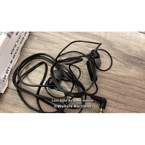 8070 - SONY MDR-EX15AP IN-EAR HEADPHONES WITH MIC/REMOTE, BLACK / MINIMAL SIGNS OF USE / UNTESTED / T58