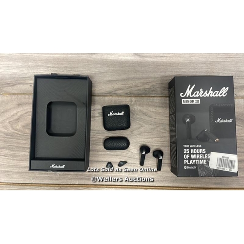 8428 - MARSHALL MINOR III TRUE WIRELESS BLUETOOTH IN-EAR HEADPHONES WITH MIC/REMOTE / MINIMAL SIGNS OF USE ... 