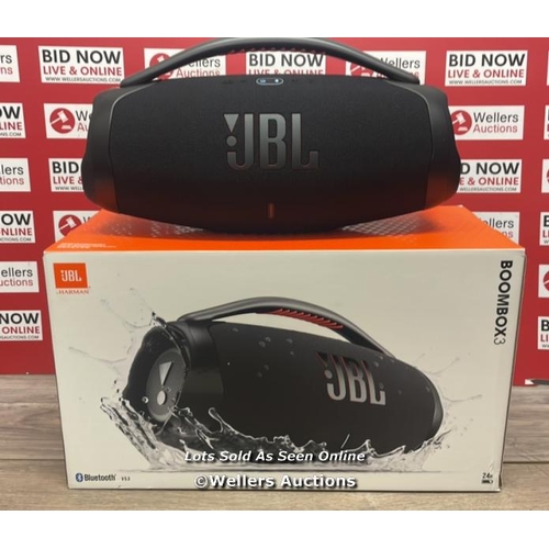 8433 - JBL BOOMBOX 3 PORTABLE BLUETOOTH SPEAKER / MINIMAL SIGNS OF USE / POWERS UP / CONNECT TO BLUETOOTH A... 