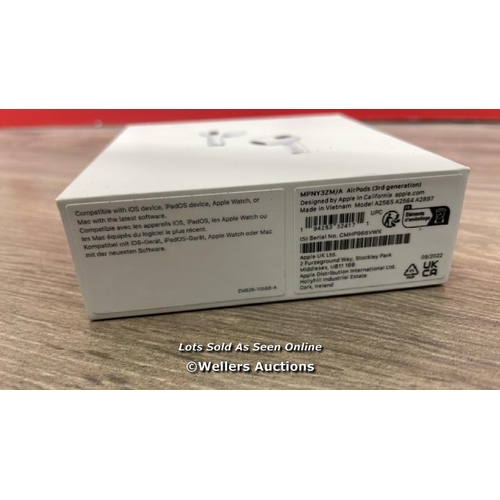 8447 - APPLE AIRPODS (3RD GEN) WITH LIGHTNING CHARGING CASE, MPNY3ZM/A / NEW AND SEALED / T7