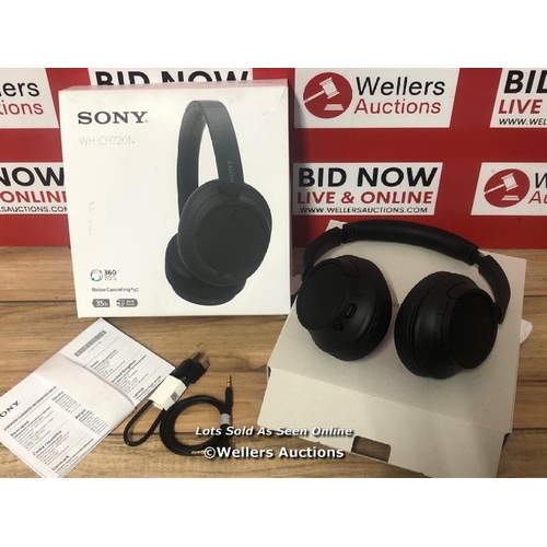 8470 - SONY WHCH720NB NOISE CANCELLING OVEREAR HEADPHONES / POWERS UP, CONNECTS TO BLUETOOTH AND APPEARS FU... 