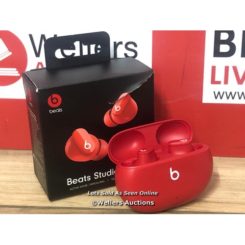 8476 - BEATS STUDIO BUDS / RED - MJ503ZM/A / POWERS UP AND CONNECTS TO BLUETOOTH, APPEARS FUNCTIONAL, WITHO... 