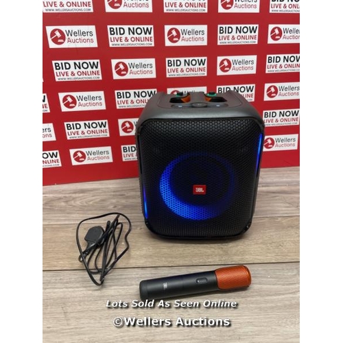 8487 - JBL PARTYBOX SPEAKER WITH MICROPHONE / POWERS UP / CONNECTS TO BLUETOOTH AND PLAYS MUSIC / MIC CONNE... 