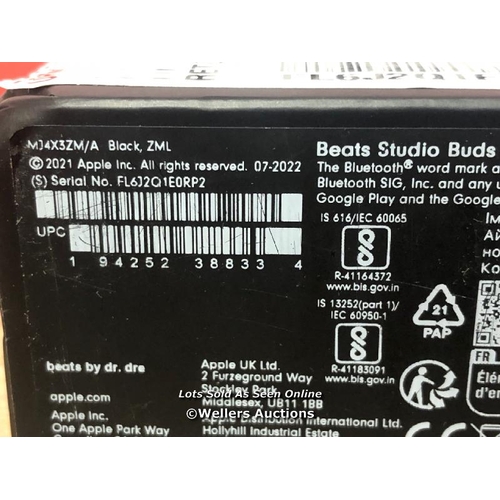 8506 - BEATS STUDIO BUDS MJ4X3ZM/A2514 / POWERS UP, CONNECTS TO BLUETOOTH BUT NO SOUND, DAMAGE TO THE LEFT ... 