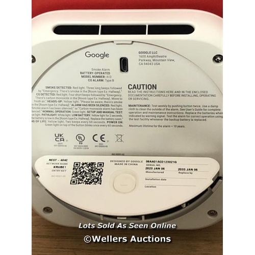 8519 - GOOGLE A13 BATTERY OPERATED SMOKE ALARM , UNTESTED, SIGNS OF USE  / T13