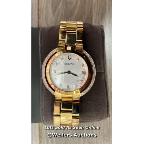 8543 - BULOVA ROSW GOLD SAPHIRE GLASS LADIES WATCH / GOOD PHYSICAL CONDITION / SOME LINKS REMOVED / T14