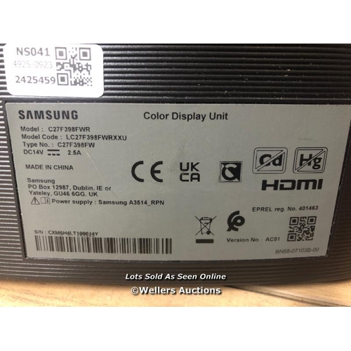 8553 - SAMSUNG C27F398FWR COLOUR DISPLAY UNIT / UNTESTED, WITHOUT POWER SUPPLY, WITHOUT STAND, AS SEEN  / T... 