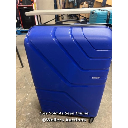 2008 - AMERICAN TOURISTER JETDRIVER LARGE 4 WHEEL SPINNER CASE / SIGNS OF USE / WHEELSHANDLES APPEAR OK / O... 