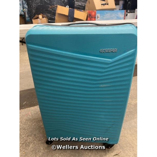 2014 - AMERICAN TOURISTER JETDRIVER LARGE 4 WHEEL SPINNER CASE / SIGNS OF USE / WHEELS, ZIPS & HANDLES APPE... 