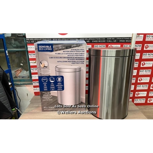 2152 - EKO STAINLESS STEEL SEMI-ROUND MOTION SENSOR BIN - 47L / MINIMAL SIGNS OF USE / E26