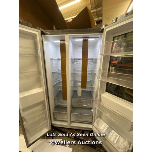 2176 - LG SIDE BY SIDE FRIDGE FREEZER / NEW / RIGHT HAND DOOR FRONT GLASS SMASHED(SEE IMAGES) / POWERS UP /... 