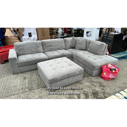 2302 - THOMASVILLE KYLIE GREY FABRIC CORNER SOFA WITH STORAGE OTTOMAN / EX - DISPLAY 2X OF MAIN CUSHIONS HA... 