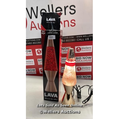 3065 - LAVA LAMP TABLE LAMP, ROSE GOLD / GLITTER / POWERS UP / APPEARS NEW OPEN BOX / H13