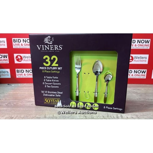 4084 - VINERS HENLEY STAINLESS STEEL CUTLERY SET, 32 PIECE / NEW & SEALED / MISSING ONE PIECE FROM FRONT PA... 