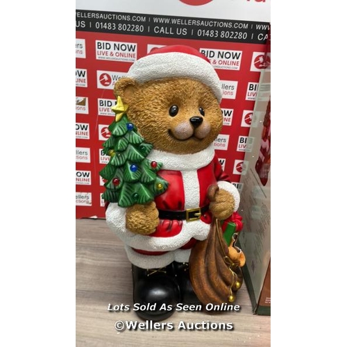 4157 - 25 INCH (64CM) SANTA TEDDY BEAR GREETER WITH PRESENTS & 8 LED LIGHTS / DAMAGED AT THE REAR / B14