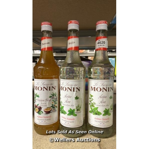 4620 - 3X MONIN COSCKTAIL SYRUPS INCL. X2 MOJITO & X1 PASSION FRUIT / 70CL EACH / D2