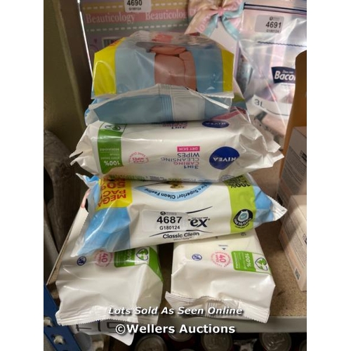 4687 - FACE AND BABY WIPE SELECTION INCL. ANDREX, NIVEA AND HUGGIES / F15