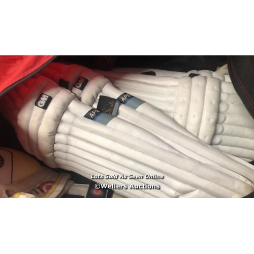 5048 - 3X PAIRS CRICKET LEG PADS AND BOX INC. 3M AND COUNTY AND X2 BALLS / PRE-OWNED / NO VAT ON THE HAMMER... 