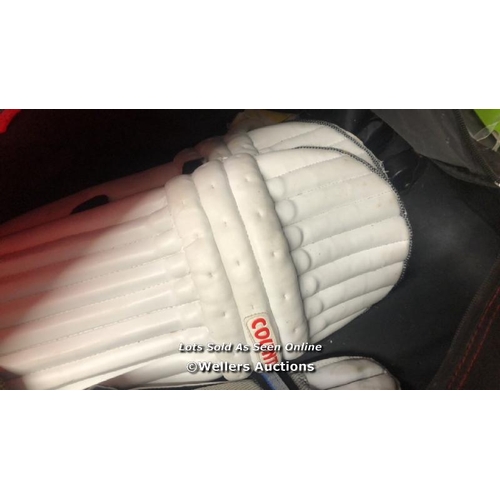 5048 - 3X PAIRS CRICKET LEG PADS AND BOX INC. 3M AND COUNTY AND X2 BALLS / PRE-OWNED / NO VAT ON THE HAMMER... 