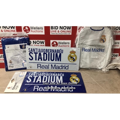 5079 - NEW REAL MADRID FLAG, BAG AND METAL SIGNS  / NO VAT ON THE HAMMER PRICE / B15